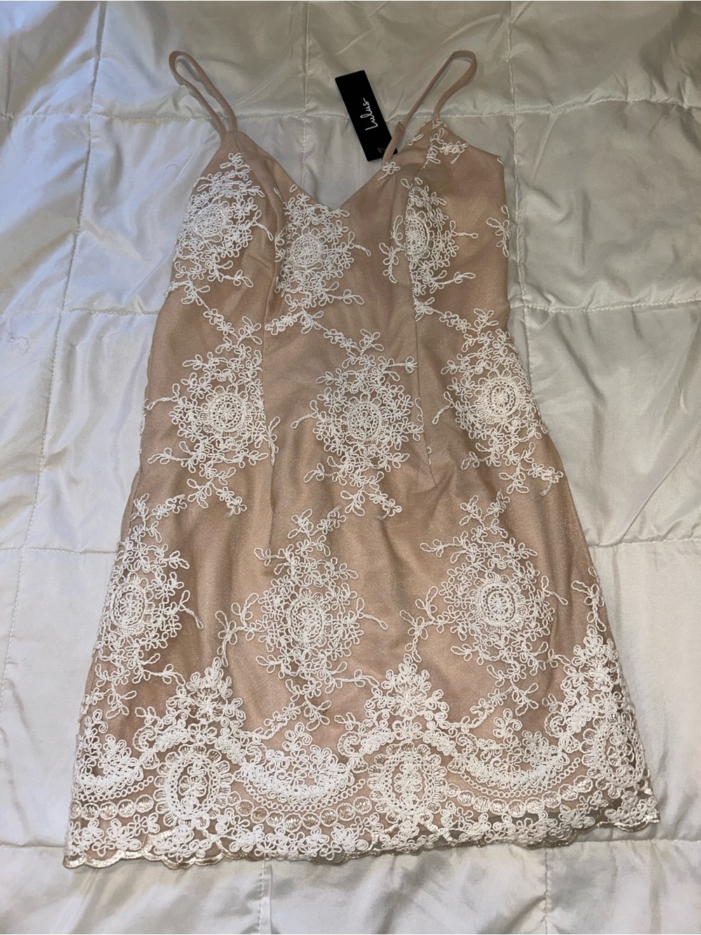 Lulu's Nude Blush Lace-Overlay Mini Slip Dress